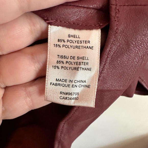 Rebecca Taylor 3/4 Sleeve Mock Neck Vegan Faux Leather Blouse Size 12 Burgundy - Picture 3 of 4